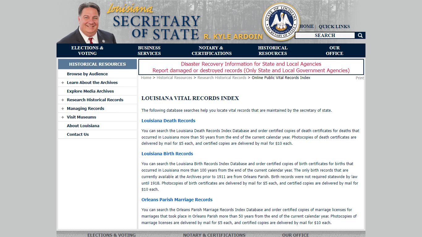 Online Public Vital Records Index - Louisiana